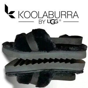 Koolaburra By UGG Adjustable Slide Sandals Fuzz'd Out Black NEW 11